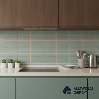 Subway Wall Tile TL 06543 Mitica Green 2 ft x 1 ft Ceramic Matte Finish - 8 mm | Suitable for Kitchen & Bathroom | Please Expect a Slight Variation of Pattern