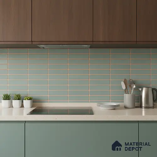 Subway Wall Tile TL 06543 Mitica Green 2 ft x 1 ft Ceramic Matte Finish - 8 mm | Suitable for Kitchen & Bathroom | Please Expect a Slight Variation of Pattern