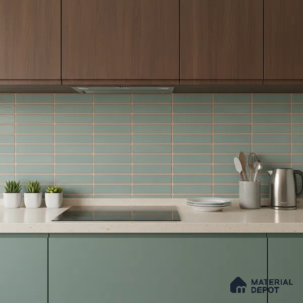 Subway Wall Tile TL 06543 Mitica Green 2 ft x 1 ft Ceramic Matte Finish - 8 mm | Suitable for Kitchen & Bathroom | Please Expect a Slight Variation of Pattern