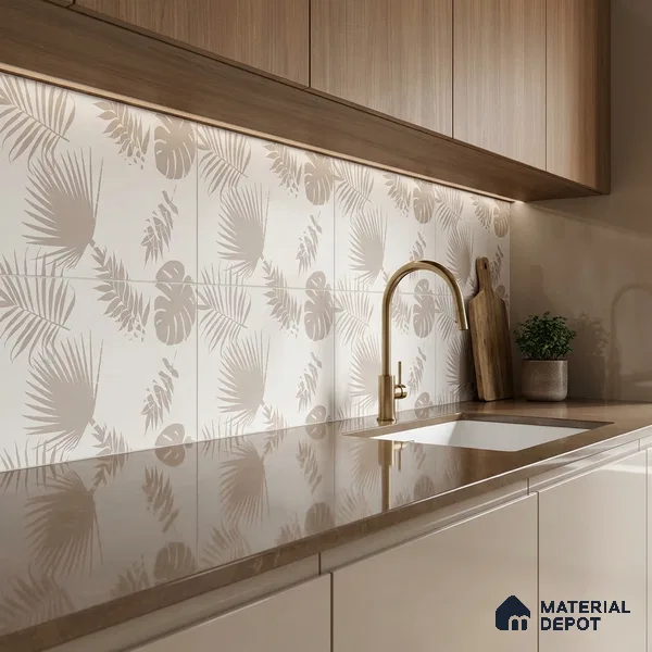 Floral Wall Tile TL 06546 B RL Cratic Grey Decor 2 ft x 1 ft Ceramic Matte Finish - 8 mm | Suitable for Living Room, Kitchen & Bathroom | Please Expect a Slight Variation of Pattern (Sample)