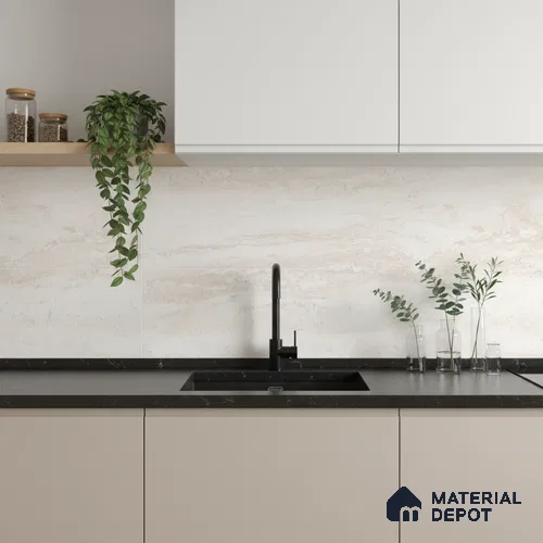 Marble Wall Tile TL 06549 Royal Travertine Beige 2 ft x 1 ft Ceramic Matte Finish - 8 mm | Suitable for Living Room, Kitchen & Bathroom