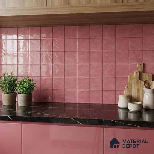 Faux Subway Wall Tile TL 06553 B Dove Pink 2 ft x 1 ft Ceramic Glossy Finish - 8 mm | Suitable for Living Room, Kitchen & Bathroom
