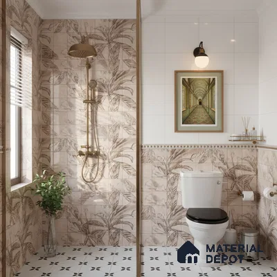 Floral Wall Tile TL 06553 E Dove Brown HL02- A 2 ft x 1 ft Ceramic Glossy Finish - 8 mm | Suitable for Living Room, Kitchen & Bathroom | Please Expect a Slight Variation of Pattern