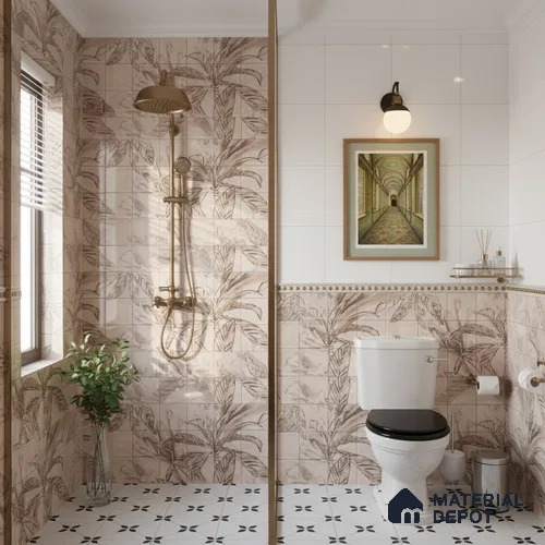 Floral Wall Tile TL 06553 E Dove Brown HL02- A 2 ft x 1 ft Ceramic Glossy Finish - 8 mm | Suitable for Living Room, Kitchen & Bathroom | Please Expect a Slight Variation of Pattern