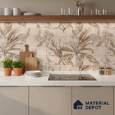 Floral Wall Tile TL 06553 E Dove Brown HL02- A 2 ft x 1 ft Ceramic Glossy Finish - 8 mm | Suitable for Living Room, Kitchen & Bathroom | Please Expect a Slight Variation of Pattern