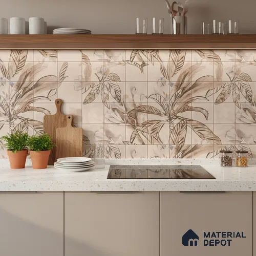 Floral Wall Tile TL 06553 E Dove Brown HL02- A 2 ft x 1 ft Ceramic Glossy Finish - 8 mm | Suitable for Living Room, Kitchen & Bathroom | Please Expect a Slight Variation of Pattern