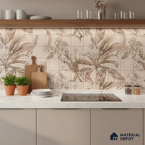 Floral Wall Tile TL 06553 E Dove Brown HL02- A 2 ft x 1 ft Ceramic Glossy Finish - 8 mm | Suitable for Living Room, Kitchen & Bathroom | Please Expect a Slight Variation of Pattern