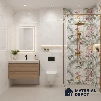 Floral Wall Tile TL 06553 G Dove Pink HL02 - B 2 ft x 1 ft Ceramic Glossy Finish - 8 mm | Suitable for Living Room, Kitchen & Bathroom | Please Expect a Slight Variation of Pattern
