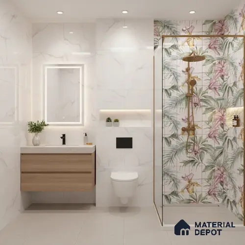 Floral Wall Tile TL 06553 G Dove Pink HL02 - B 2 ft x 1 ft Ceramic Glossy Finish - 8 mm | Suitable for Living Room, Kitchen & Bathroom | Please Expect a Slight Variation of Pattern