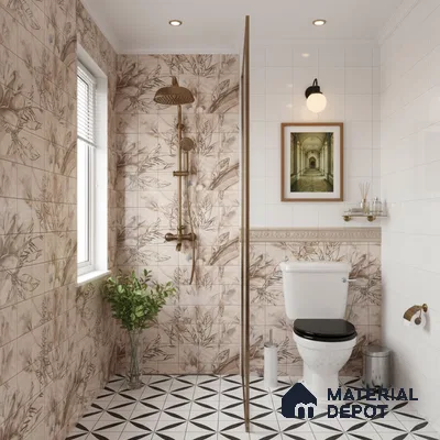 Floral Wall Tile TL 06553 H Dove Brown HL02- B 2 ft x 1 ft Ceramic Glossy Finish - 8 mm | Suitable for Living Room, Kitchen & Bathroom | Please Expect a Slight Variation of Pattern