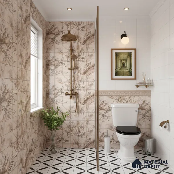 Floral Wall Tile TL 06553 H Dove Brown HL02- B 2 ft x 1 ft Ceramic Glossy Finish - 8 mm | Suitable for Living Room, Kitchen & Bathroom | Please Expect a Slight Variation of Pattern