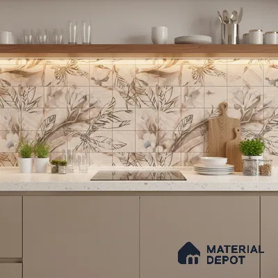 Floral Wall Tile TL 06553 H Dove Brown HL02- B 2 ft x 1 ft Ceramic Glossy Finish - 8 mm | Suitable for Living Room, Kitchen & Bathroom | Please Expect a Slight Variation of Pattern