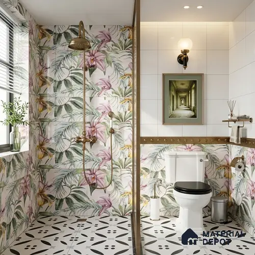 Floral Wall Tile TL 06553 Dove Pink HL02 - A 2 ft x 1 ft Ceramic Glossy Finish - 8 mm | Suitable for Living Room, Kitchen & Bathroom | Please Expect a Slight Variation of Pattern