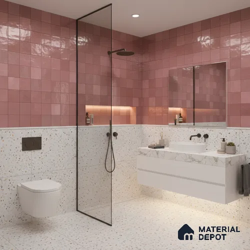 Faux Subway Wall Tile TL 06554 F Dove Pink Decor 2 ft x 1 ft Ceramic Glossy Finish - 8 mm | Suitable for Living Room, Kitchen & Bathroom