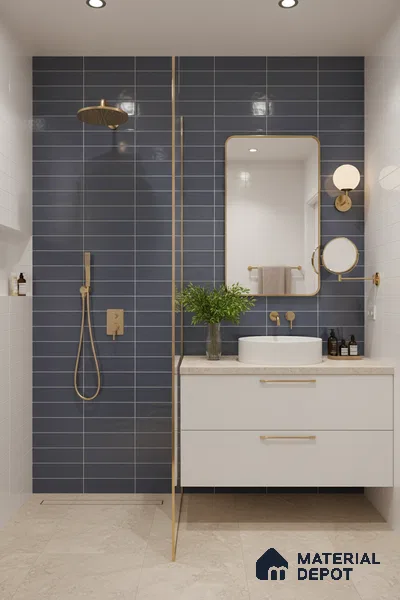 Subway Wall Tile TL 06555 B Messi Blue 2 ft x 1 ft Ceramic Glossy Finish - 8 mm | Suitable for Kitchen & Bathroom | Please Expect a Slight Variation of Pattern (Sample)