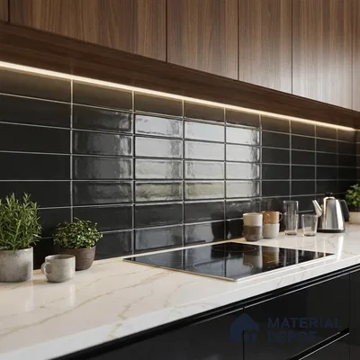 Subway Wall Tile TL 06555 D Messi Black 2 ft x 1 ft Ceramic Glossy Finish - 8 mm | Suitable for Kitchen & Bathroom | Please Expect a Slight Variation of Pattern