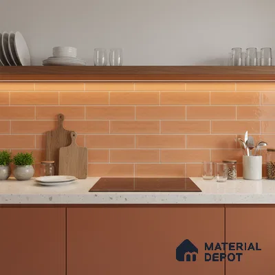Faux Subway Wall Tile TL 06556 B Cluster Orange 2 ft x 1 ft Ceramic Glossy Finish - 8 mm | Suitable for Kitchen, Bathroom, Dining Area | Please Expect a Slight Variation of Pattern