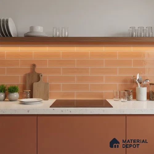 Faux Subway Wall Tile TL 06556 B Cluster Orange 2 ft x 1 ft Ceramic Glossy Finish - 8 mm | Suitable for Kitchen, Bathroom & Balcony Walls | Please Expect a Slight Variation of Pattern