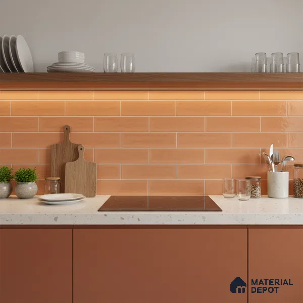 Faux Subway Wall Tile TL 06556 B Cluster Orange 2 ft x 1 ft Ceramic Glossy Finish - 8 mm | Suitable for Kitchen, Bathroom, Dining Area | Please Expect a Slight Variation of Pattern