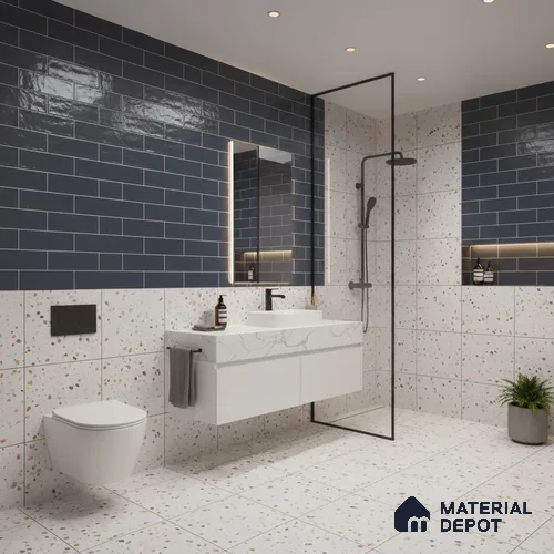Faux Subway Wall Tile TL 06556 D Cluster Blue 2 ft x 1 ft Ceramic Glossy Finish - 8 mm | Suitable for Kitchen, Bathroom & Balcony Walls | Please Expect a Slight Variation of Pattern