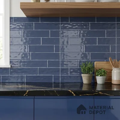 Faux Subway Wall Tile TL 06556 D Cluster Blue 2 ft x 1 ft Ceramic Glossy Finish - 8 mm | Suitable for Kitchen, Bathroom & Balcony Walls | Please Expect a Slight Variation of Pattern (Sample)