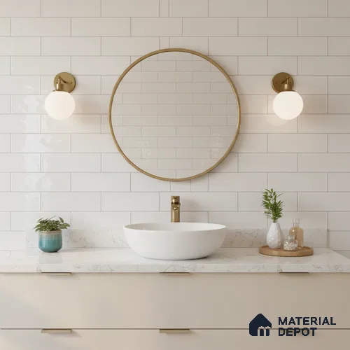 Faux Subway Wall Tile TL 06556 E Cluster White 2 ft x 1 ft Ceramic Glossy Finish - 8 mm | Suitable for Kitchen, Bathroom & Balcony Walls | Please Expect a Slight Variation of Pattern