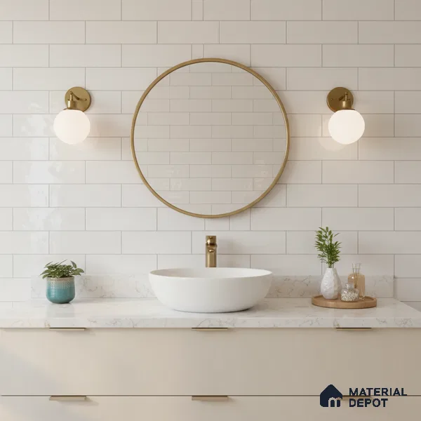 Faux Subway Wall Tile TL 06556 E Cluster White 2 ft x 1 ft Ceramic Glossy Finish - 8 mm | Suitable for Kitchen, Bathroom & Balcony Walls | Please Expect a Slight Variation of Pattern (Sample)