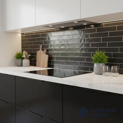 Faux Subway Wall Tile TL 06556 F Cluster Black 2 ft x 1 ft Ceramic Glossy Finish - 8 mm | Suitable for Kitchen, Bathroom, Dining Area | Please Expect a Slight Variation of Pattern
