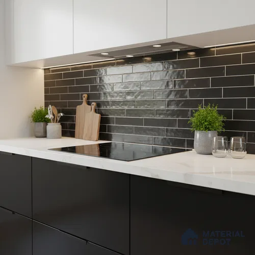 Faux Subway Wall Tile TL 06556 F Cluster Black 2 ft x 1 ft Ceramic Glossy Finish - 8 mm | Suitable for Kitchen, Bathroom & Balcony Walls | Please Expect a Slight Variation of Pattern