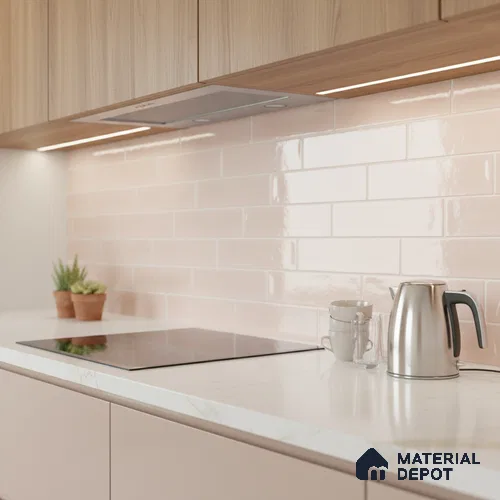 Faux Subway Wall Tile TL 06556 Cluster Pink 2 ft x 1 ft Ceramic Glossy Finish - 8 mm | Suitable for Kitchen, Bathroom & Balcony Walls | Please Expect a Slight Variation of Pattern