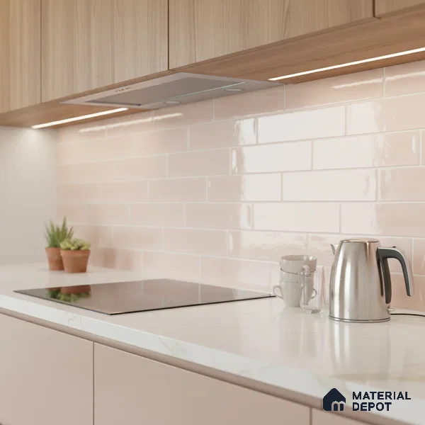 Faux Subway Wall Tile TL 06556 Cluster Pink 2 ft x 1 ft Ceramic Glossy Finish - 8 mm | Suitable for Kitchen, Bathroom, Dining Area | Please Expect a Slight Variation of Pattern