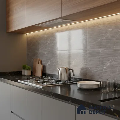Highlighter Wall Tile TL 06557 C Etania Nero Waves 2 ft x 1 ft Ceramic Glossy Finish - 8 mm | Suitable for Kitchen Backsplash, Bathroom & Basin Accent