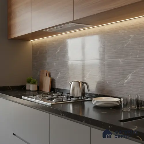 Highlighter Wall Tile TL 06557 C Etania Nero Waves 2 ft x 1 ft Ceramic Glossy Finish - 8 mm | Suitable for Living Room, Kitchen & Bathroom