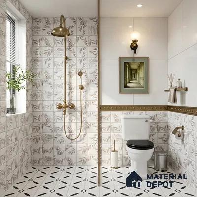 Floral Wall Tile TL 06559 C L Limon Grey Leaf HL 2 ft x 1 ft Ceramic Glossy Finish - 8 mm | Suitable for Living Room, Kitchen & Bathroom | Please Expect a Slight Variation of Pattern (Sample)