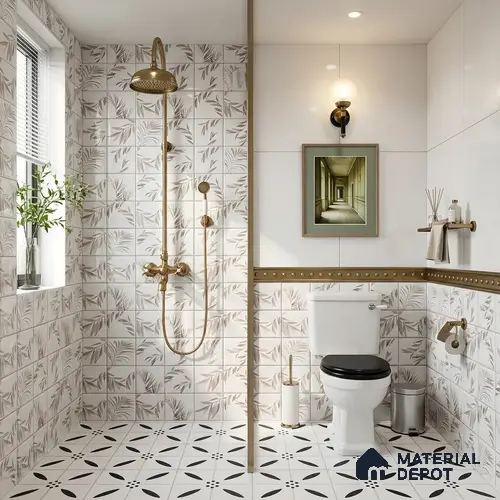Floral Wall Tile TL 06559 C L Limon Grey Leaf HL 2 ft x 1 ft Ceramic Glossy Finish - 8 mm | Suitable for Living Room, Kitchen & Bathroom | Please Expect a Slight Variation of Pattern