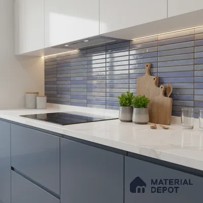 Subway Wall Tile TL 06560 Sarkel Blue 2 ft x 1 ft Ceramic Glossy Finish - 8 mm | Suitable for Kitchen & Bathroom | Please Expect a Slight Variation of Pattern