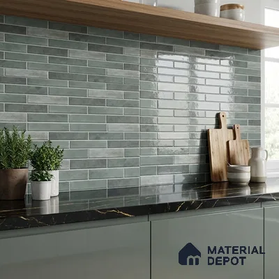 Stacked Stone Wall Tile TL 06562 B Bangkok Emerald 2 ft x 1 ft Ceramic Glossy Finish - 8 mm | Suitable for Living Room, Kitchen & Bathroom (Sample)