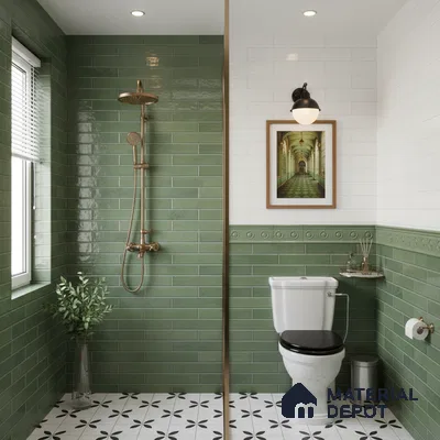 Stacked Stone Wall Tile TL 06562 G Bangkok Bottle Green 2 ft x 1 ft Ceramic Glossy Finish - 8 mm | Suitable for Living Room, Kitchen & Bathroom