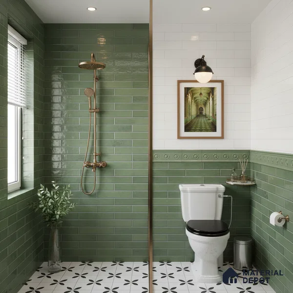 Stacked Stone Wall Tile TL 06562 G Bangkok Bottle Green 2 ft x 1 ft Ceramic Glossy Finish - 8 mm | Suitable for Living Room, Kitchen & Bathroom