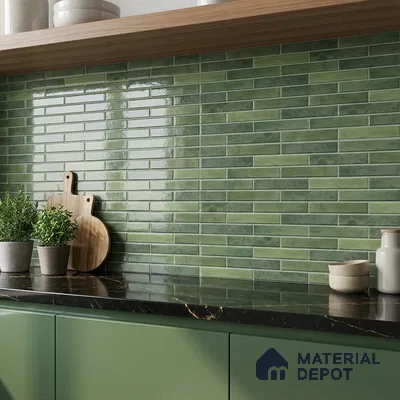 Stacked Stone Wall Tile TL 06562 G Bangkok Bottle Green 2 ft x 1 ft Ceramic Glossy Finish - 8 mm | Suitable for Living Room, Kitchen & Bathroom