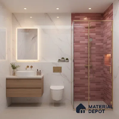 Stacked Stone Wall Tile TL 06562 Bangkok Pink 2 ft x 1 ft Ceramic Glossy Finish - 8 mm | Suitable for Living Room, Kitchen & Bathroom