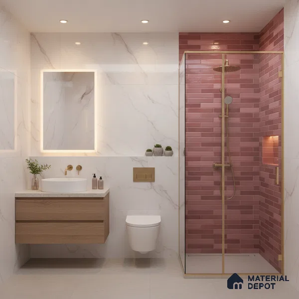Stacked Stone Wall Tile TL 06562 Bangkok Pink 2 ft x 1 ft Ceramic Glossy Finish - 8 mm | Suitable for Living Room, Kitchen & Bathroom