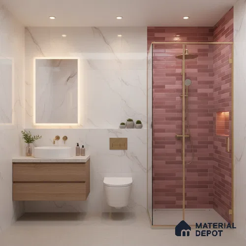 Stacked Stone Wall Tile TL 06562 Bangkok Pink 2 ft x 1 ft Ceramic Glossy Finish - 8 mm | Suitable for Living Room, Kitchen & Bathroom