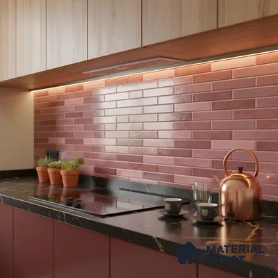 Stacked Stone Wall Tile TL 06562 Bangkok Pink 2 ft x 1 ft Ceramic Glossy Finish - 8 mm | Suitable for Living Room, Kitchen & Bathroom