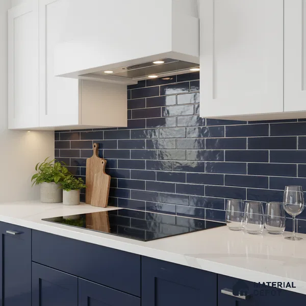 Faux Subway Wall Tile TL 06563 B R Tribeca Blue 2 ft x 1 ft Ceramic Glossy Finish - 8 mm | Suitable for Kitchen, Bathroom & Balcony Walls | Please Expect a Slight Variation of Pattern (Sample)