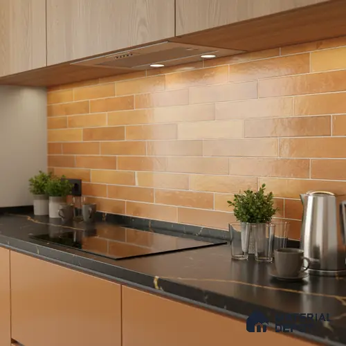 Faux Subway Wall Tile TL 06563 C R Tribeca Orange 2 ft x 1 ft Ceramic Glossy Finish - 8 mm | Suitable for Kitchen, Bathroom & Balcony Walls | Please Expect a Slight Variation of Pattern