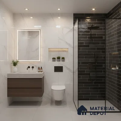 Faux Subway Wall Tile TL 06563 D R Tribeca Black 2 ft x 1 ft Ceramic Glossy Finish - 8 mm | Suitable for Kitchen, Bathroom & Balcony Walls | Please Expect a Slight Variation of Pattern (Sample)