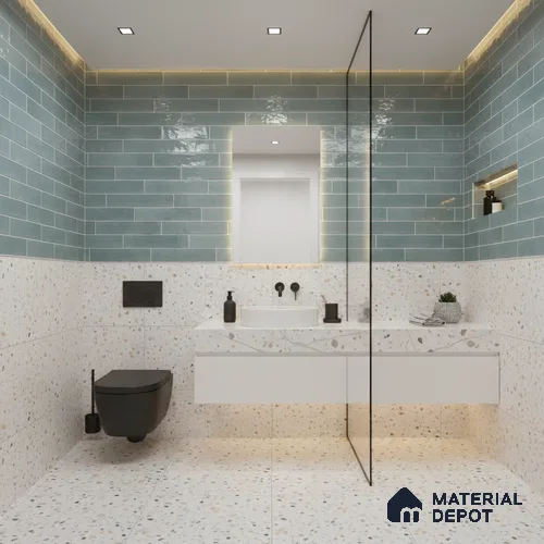 Faux Subway Wall Tile TL 06563 E R Tribeca Aqua 2 ft x 1 ft Ceramic Glossy Finish - 8 mm | Suitable for Kitchen, Bathroom & Balcony Walls | Please Expect a Slight Variation of Pattern