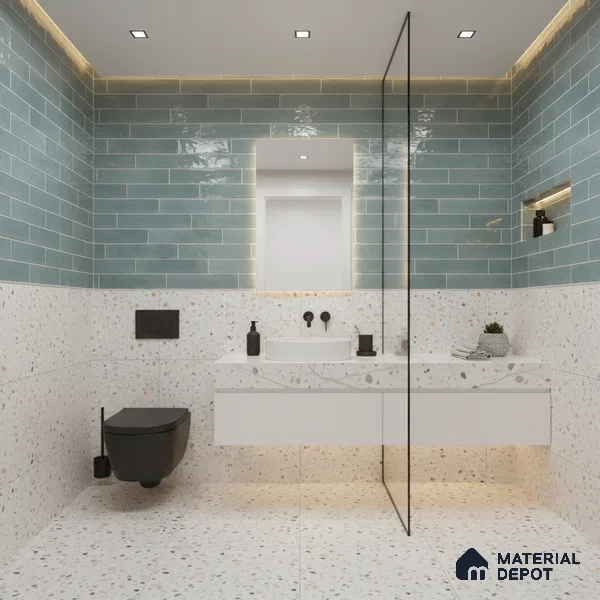 Faux Subway Wall Tile TL 06563 E R Tribeca Aqua 2 ft x 1 ft Ceramic Glossy Finish - 8 mm | Suitable for Kitchen, Bathroom & Balcony Walls | Please Expect a Slight Variation of Pattern (Sample)