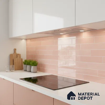 Faux Subway Wall Tile TL 06563 R Tribeca Pink 2 ft x 1 ft Ceramic Glossy Finish - 8 mm | Suitable for Kitchen, Bathroom & Balcony Walls | Please Expect a Slight Variation of Pattern (Sample)